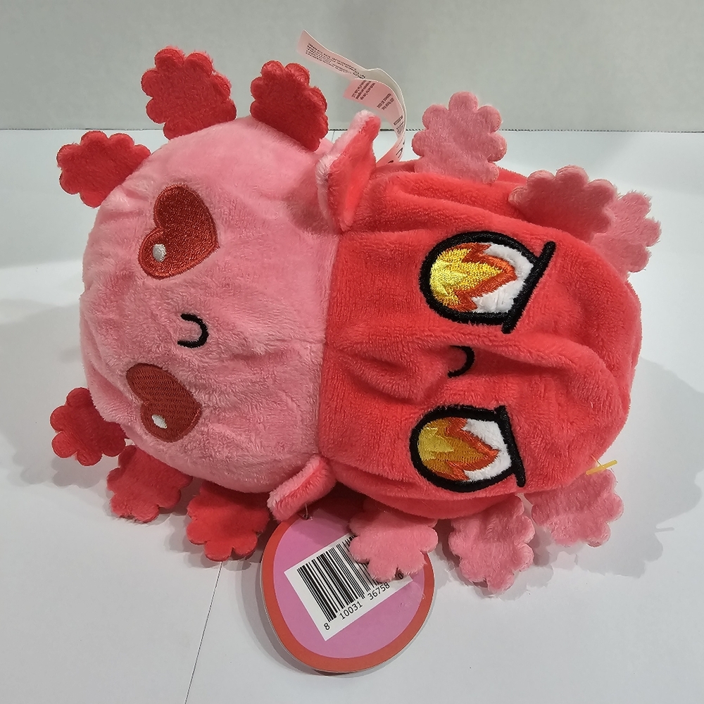 Reversible Axolotl Plushie Mood Toy Cute Pink & Red Flip Stuffed Animal NWT
